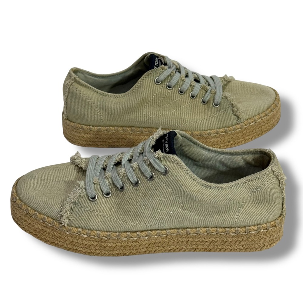 Tretorn Eve Platform Espadrille Sneaker Light Blue Canvas Frayed Jute Womens 8.5